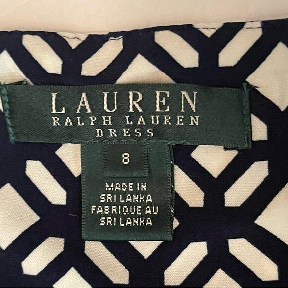 Lauren Ralph Lauren Navy Cream Ruched Party Date Dress NWOT Size 8 - Picture 8 of 13